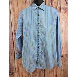 Robert Graham Mens Classic Fit Blue Shirt Large Striped Pattern & Floral